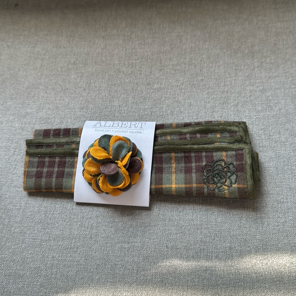 Hook + Albert lapel pin + pocket square NWT
